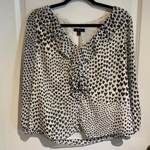 Black and White Hearts J Crew Blouse Size M
